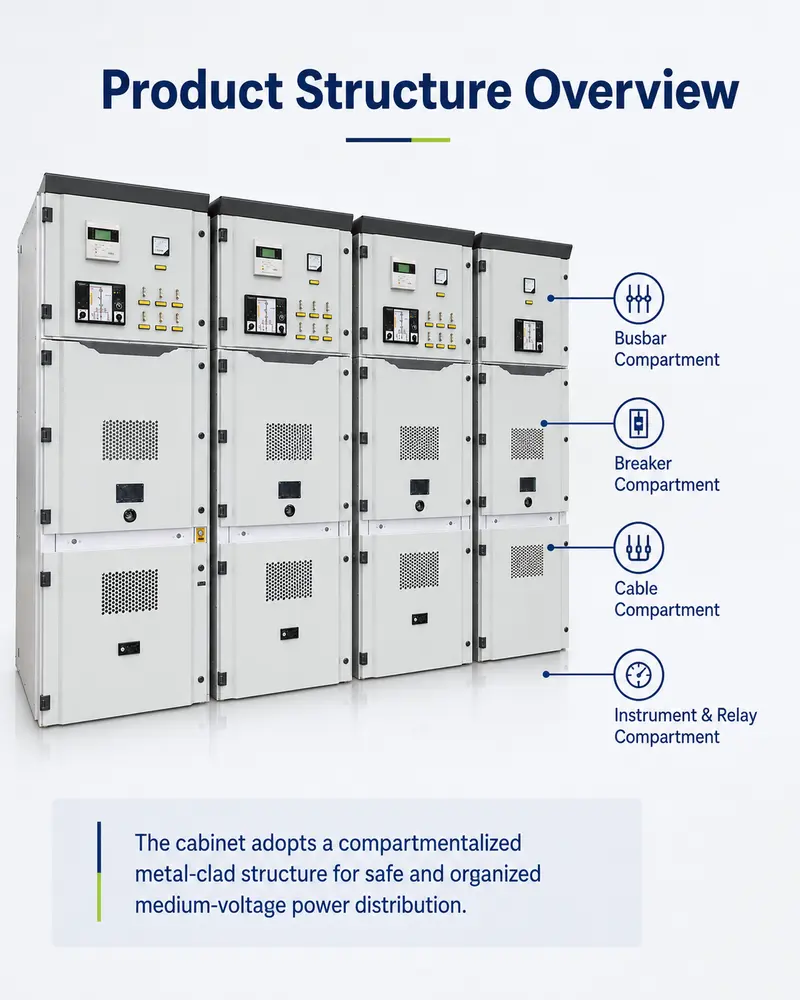 Smart 12–35kV Metal-Clad Switchboard / Distribution Panel, 4000A, IP65 — dimensions and layout