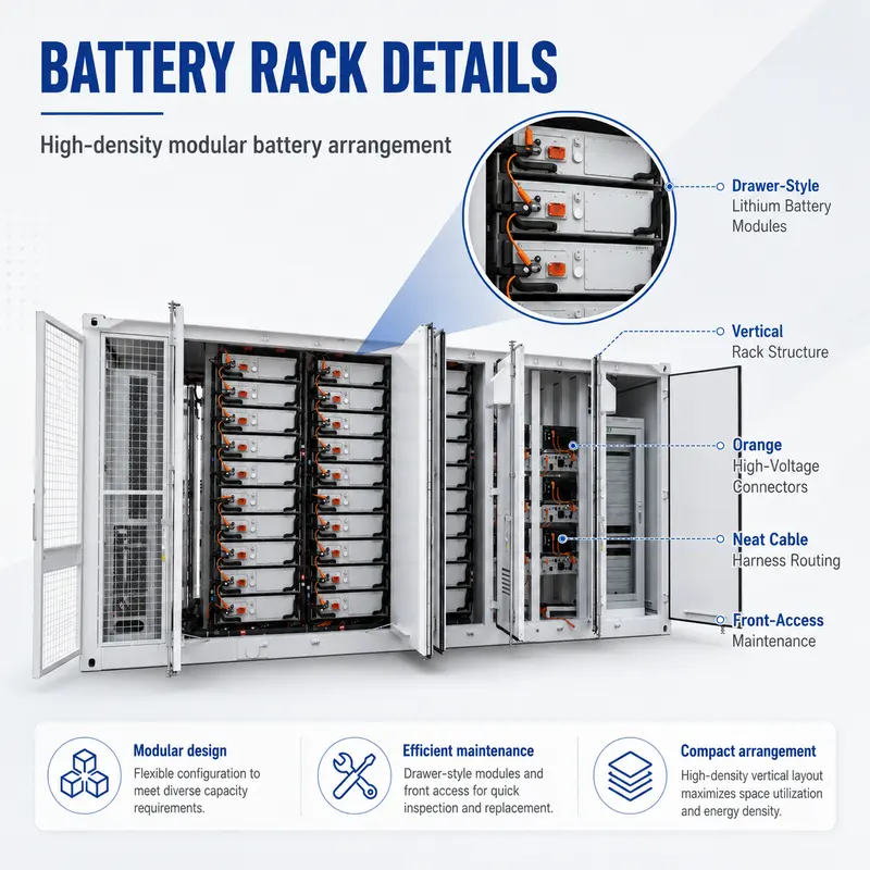 Solar Battery Containerized ESS, 1000kWh, On/Off-Grid (Liquid-Cooled, IP67) — internal structure