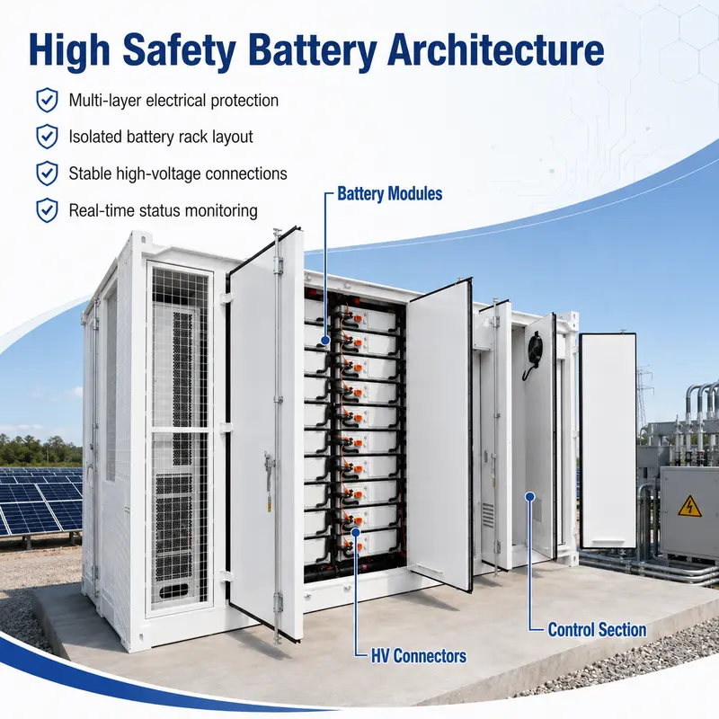 Solar Energy Storage Battery System, 500kW–1000kW / 1MWh–8MWh (Liquid-Cooled, IP67) — construction and materials detail