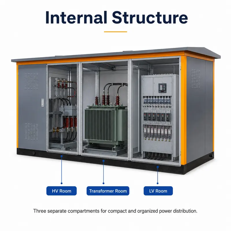 Three Phase 11–36 kV Compact Package Substation — internal structure