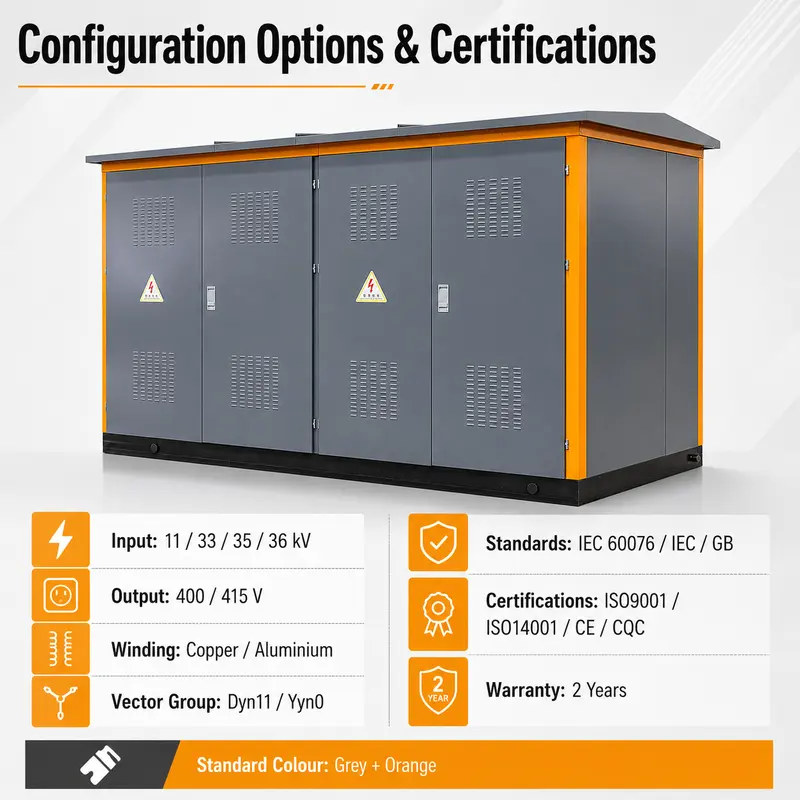 Three Phase 11–36 kV Compact Package Substation — customisation options
